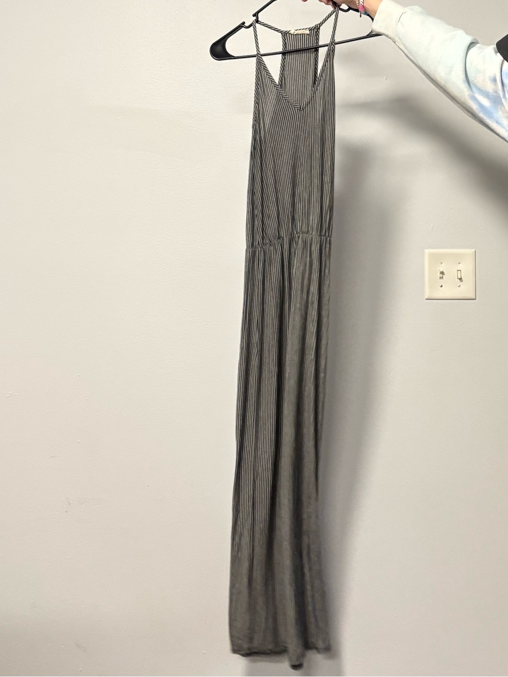 Olivia Rae Gray Pinstripe Racerback Maxi Dress